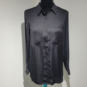 Vero Moda Women's Longline Satin Button Down Collared Blouse 34 Black Whimsigoth